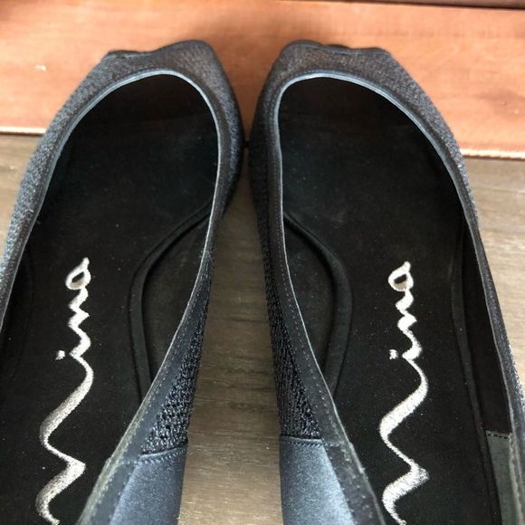 Nina Black Sequined Open Toe Kitten Heels - Picture 6 of 8